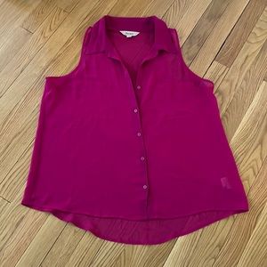 Adorable Sheer Fuchsia Sleeveless Blouse, Sz Xl